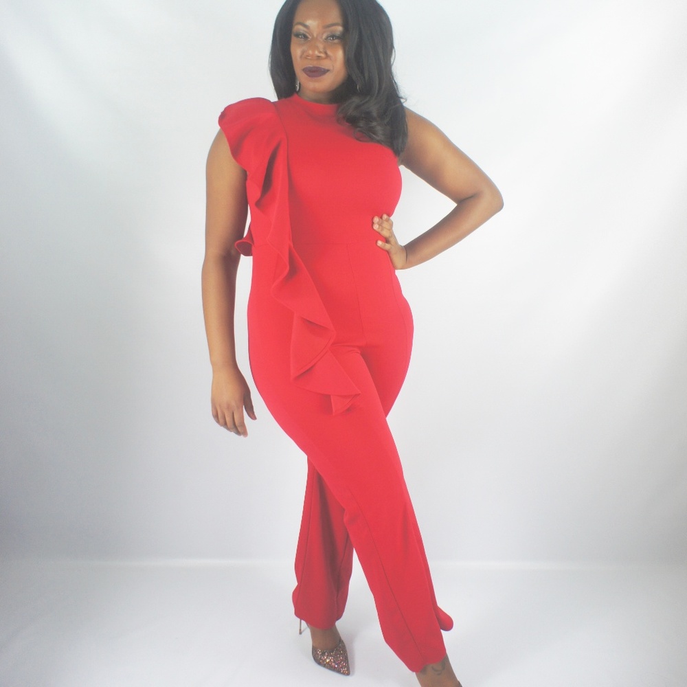 Red Holiday Straight Leg Jumpsuit